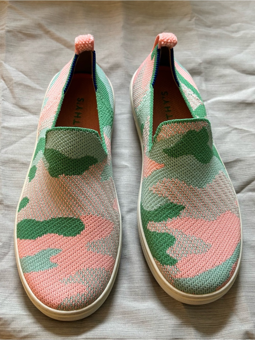 Rothy's Kids Pink and Mint Knit Slip-Ons